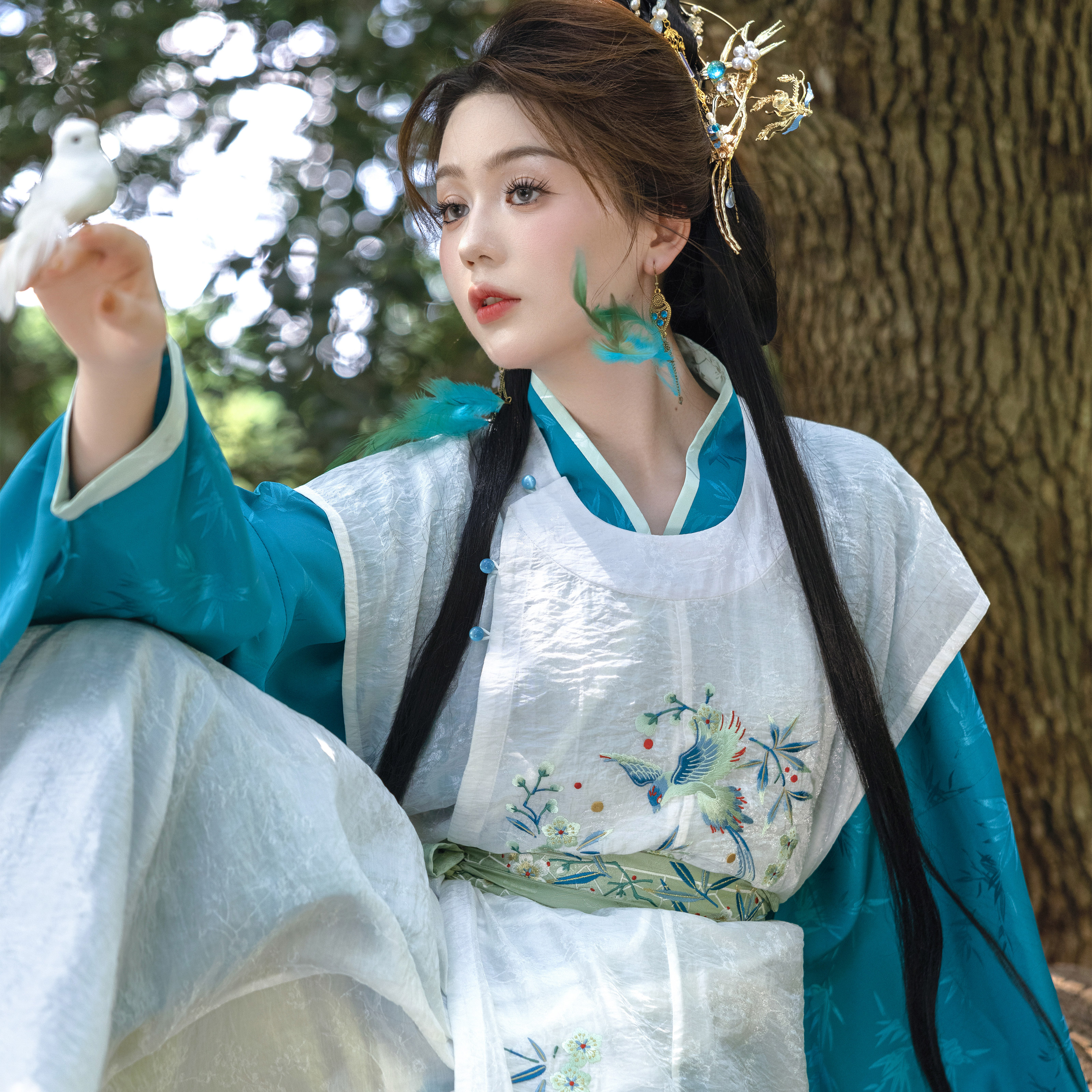 明制刺绣背心双色提花直裰汉服