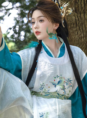 明制刺绣背心双色提花直裰汉服