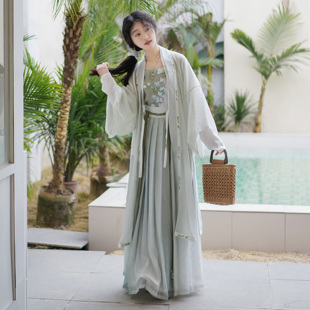 百迭裙吊帶繡花拼色日常清新 花朝記｜素馨白茶｜宋制漢服對襟長衫