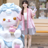 花朝记｜桃啵｜汉服元 提花粉色休闲简约日常春夏 短裤 素半袖 对襟衫