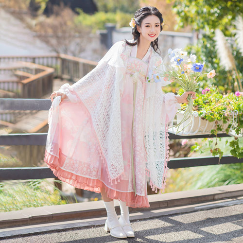 花朝记｜花房姑娘｜汉服元素吊带齐胸裙国风花苞袖对襟衫钩花披肩