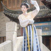 花朝记｜丹锦｜唐制汉服垂领背子垂领衫 36破交窬裙绣花少女风传统