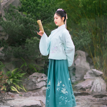 花朝记汉服原创明制刺绣琵琶袖 岁寒 袄裙齐腰褶裙春秋汉服女装