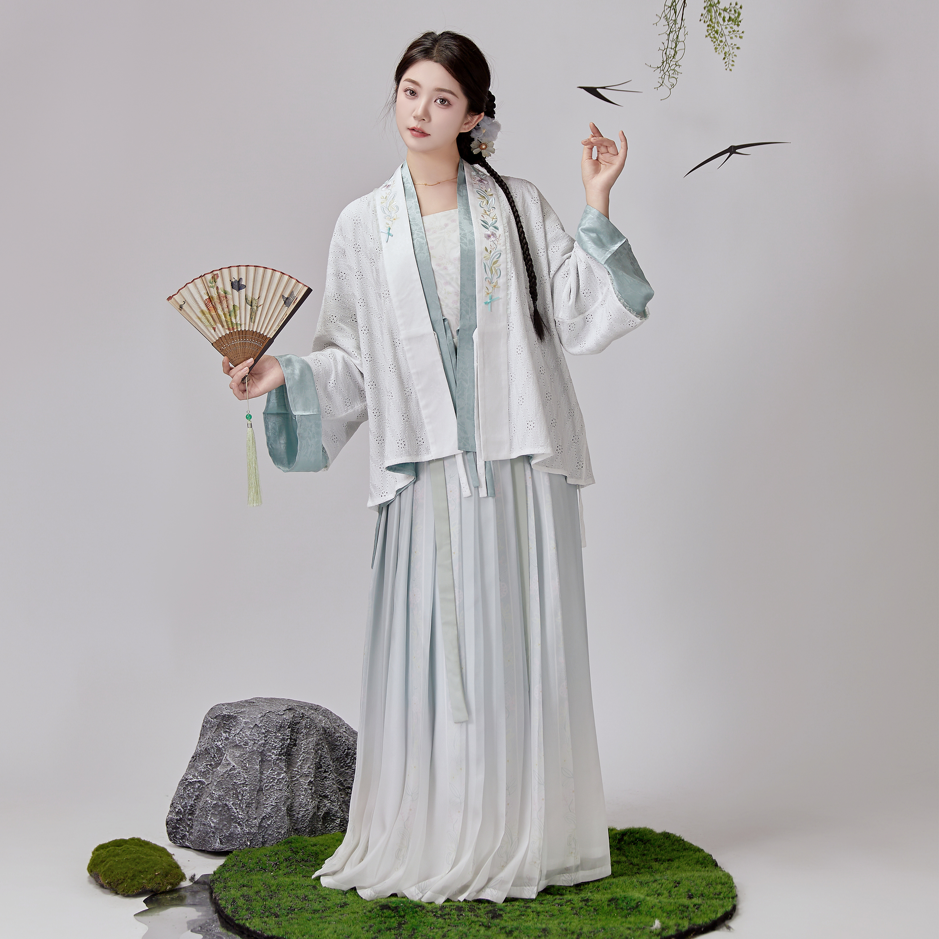 绣花提花蕾丝文艺宋制汉服褶裙