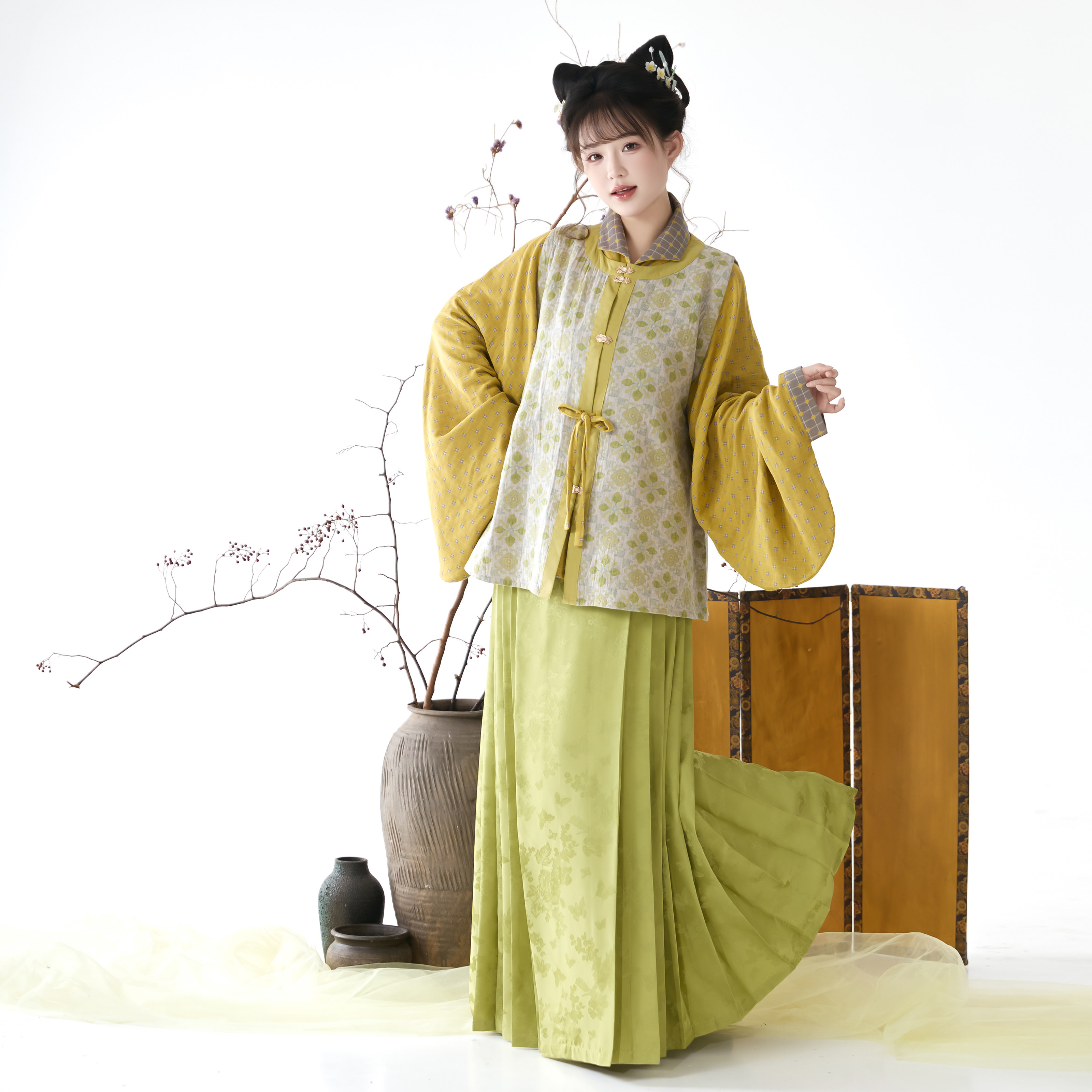 花朝记｜田野｜明制汉服圆领比甲琵琶袖竖领衫马面裙棉传统日常秋图片