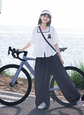 制对襟衫灯笼裤黑白休闲运动汉服