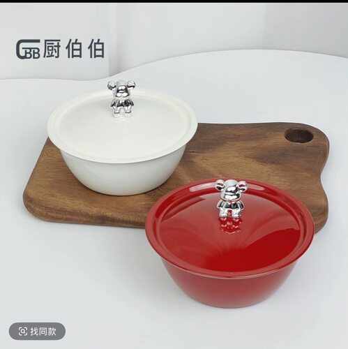 304不锈钢ins小熊碗带盖燕麦碗吃饭碗酸奶碗BT甜品