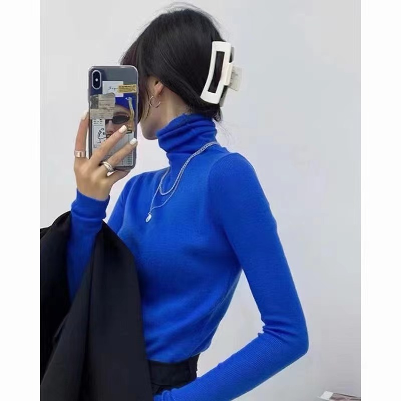 高领配大衣内搭纯色打底衫毛衣