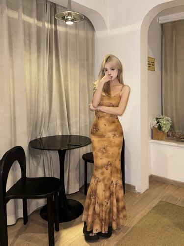 碎花吊带长裙外搭开衫春夏连衣裙