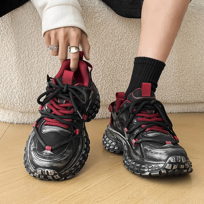 男鞋2026新款春今年流行爆款夏网面透气做旧高级感增高厚底老爹鞋