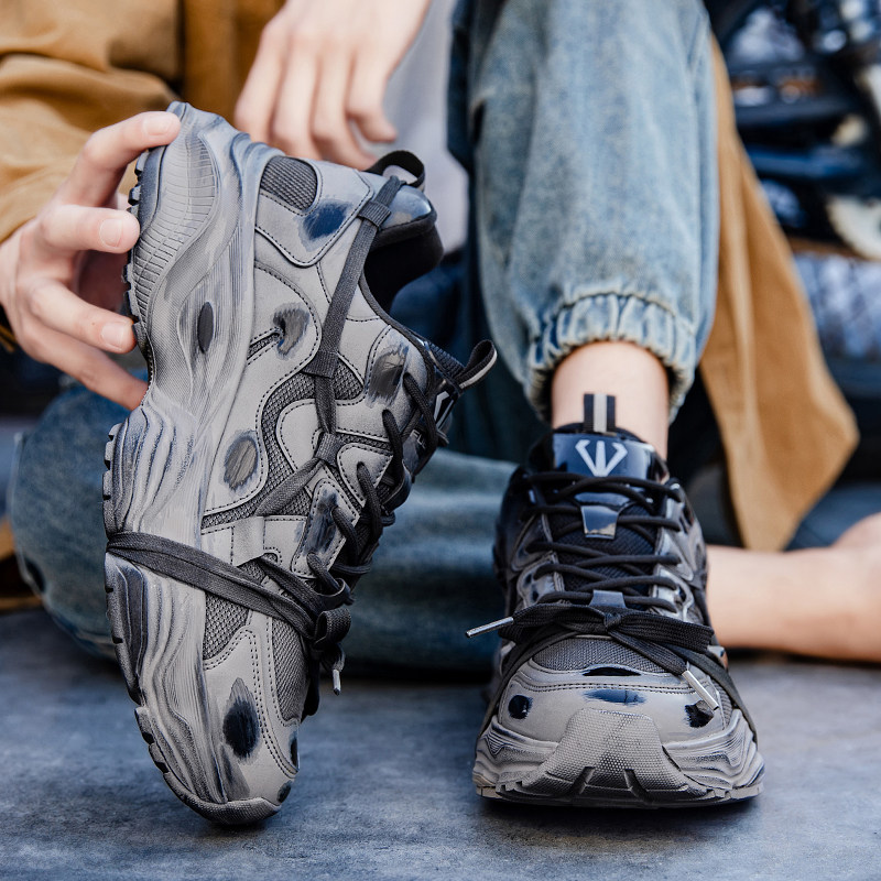 22026巨好看的鞋子夏季网面透气复古做旧百搭增高厚底老爹鞋男女