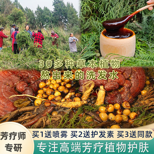 (一款熬出来的洗发水）30味本草人参何首乌草本精油洗发水侧柏叶~