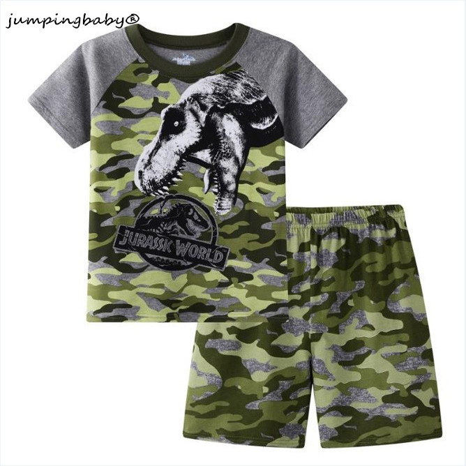 小男童迷彩短袖短裤套装家居服2岁宝宝圆领T恤衫个性夏季纯棉睡衣