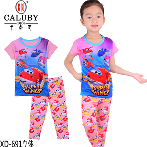 女童短袖长裤睡衣1岁2小女孩婴儿外出服宝宝家居服超级飞侠薄春夏