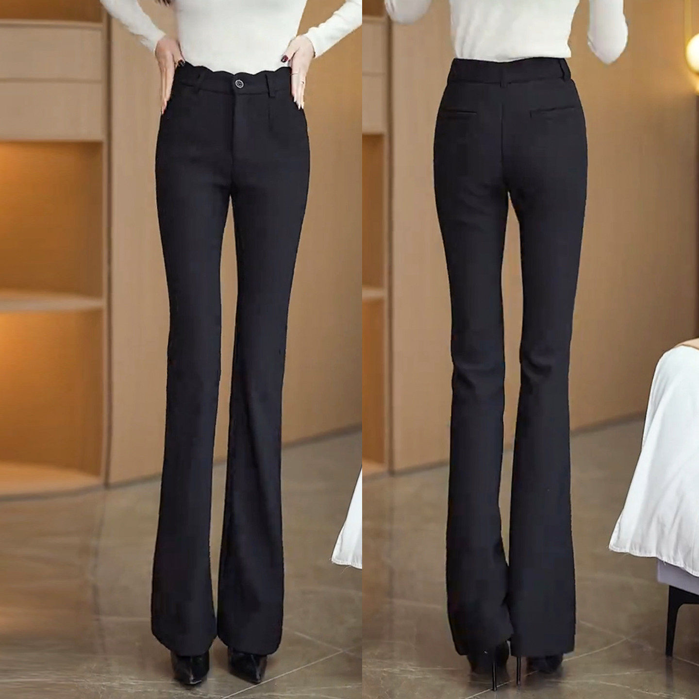 弹力花边高腰休闲微喇叭裤2026春秋季爆款修身显瘦百搭垂感喇叭裤,女装/女士精品,休闲裤,淘宝优惠券,粉丝福利购,淘宝优惠卷