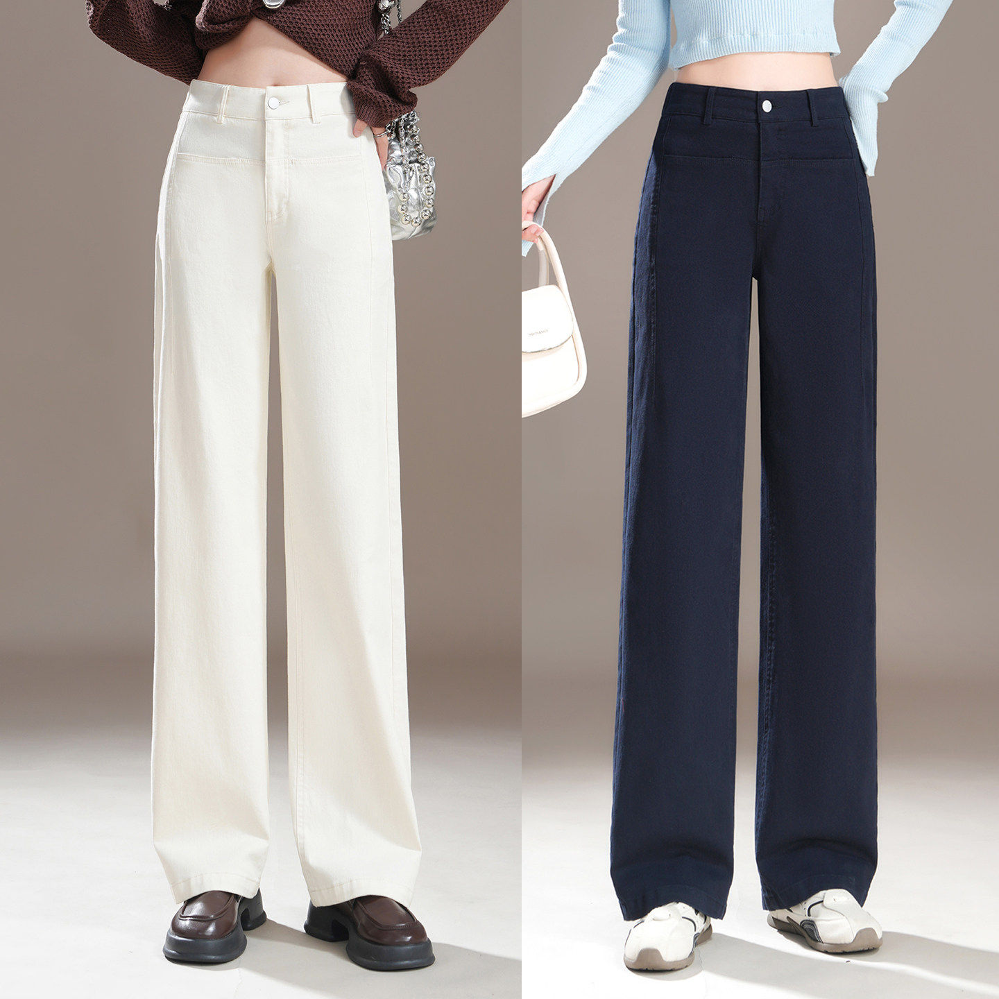 牛仔简约遮肉高腰窄版阔腿裤2026春季新款女休闲百搭宽松直筒裤子,女装/女士精品,休闲裤,淘宝优惠券,粉丝福利购,淘宝优惠卷