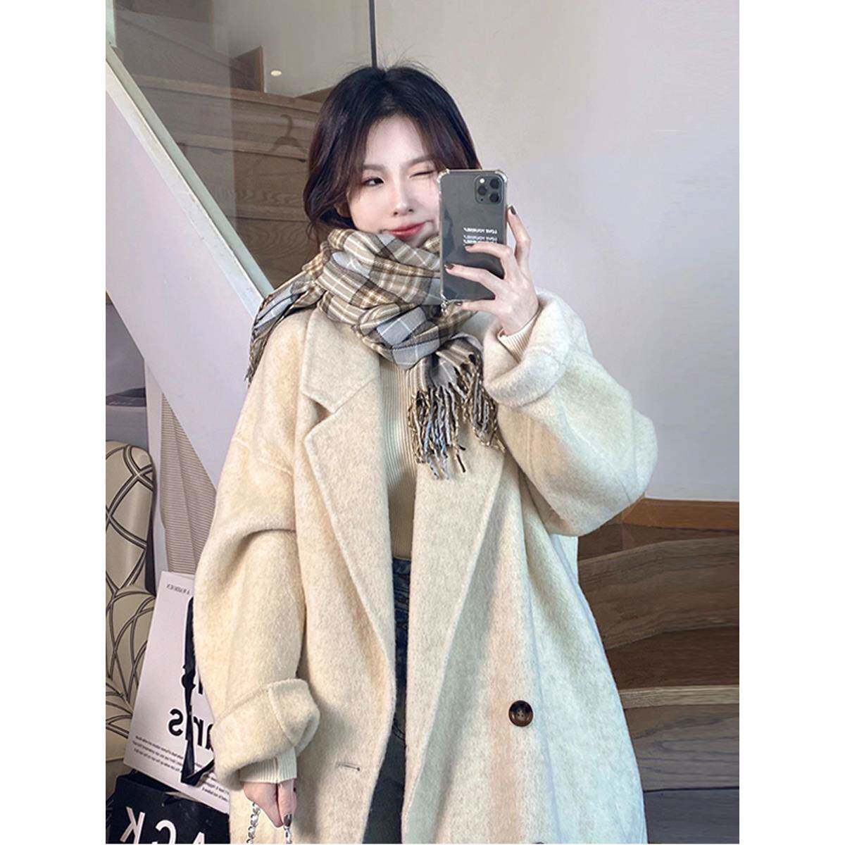 燕麦色呢子大衣女2025秋冬季新款高级感小个子羽绒内胆羊毛呢外套