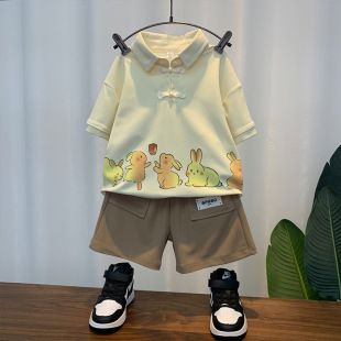 套装 35岁宝宝夏季 男童夏装 2024新款 衣服儿童痞帅炸街潮 POLO衫 短袖