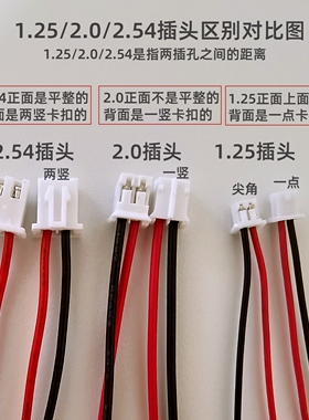 2.54/2.0/1.25红黑正向端子插头2P黑红反向母头插头接插件热缩管