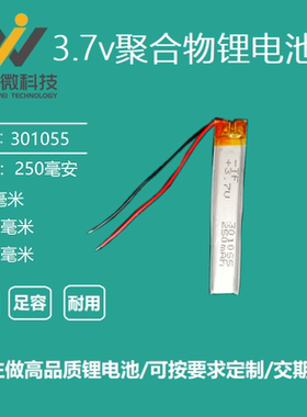 3.7V小长条充电电池301055录音笔仪器长条口香糖聚合物锂电5V通用