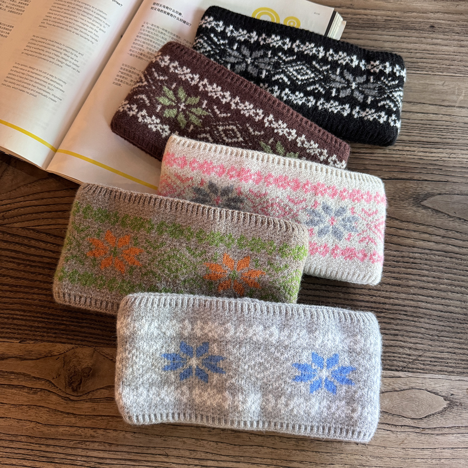 秋冬新款宽边保暖毛线发带时尚复古民族风头套外出护额头防风发箍