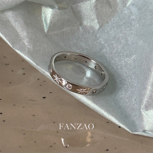 FANZAO星辰戒指简约微镶S925纯银戒指女小众素圈戒个性闭口银戒指