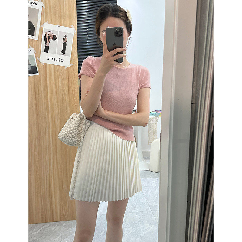 momo大姐姐夏季新款白色短裙小个子百褶裙半身裙女设计感a字裙子