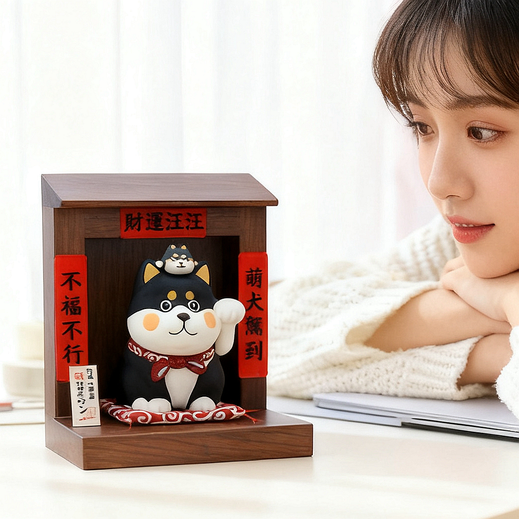 日本进口龙虎作柴犬摆件