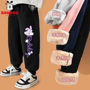 儿童运动裤 一体绒加厚冬裤 女 子秋冬外穿大童加绒外裤 巴布豆女童裤