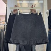 2026秋冬百搭灰色毛呢半身裙女新款 高腰显瘦磨毛A字下摆花边短裙