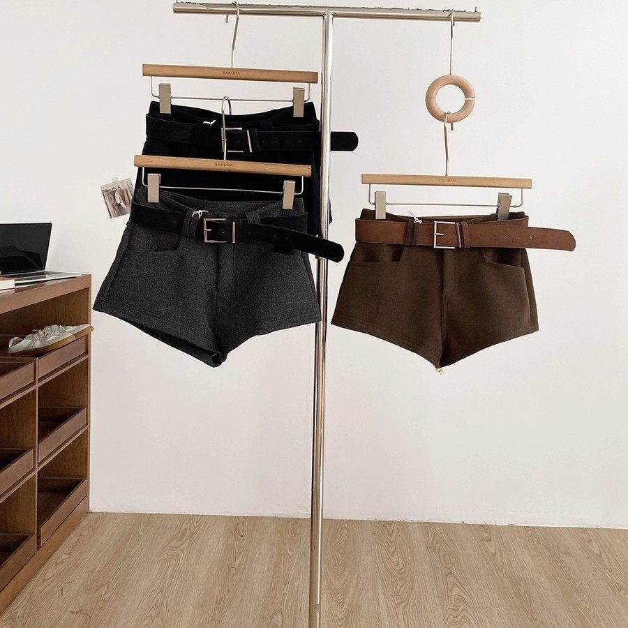 咖色毛呢休闲短裤女秋冬靴裤外穿