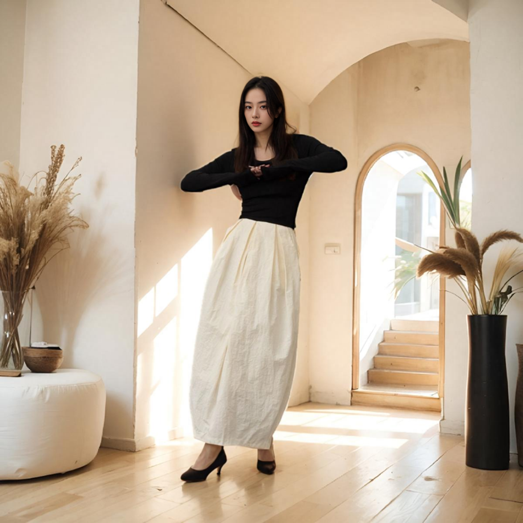 大廓形开叉花苞半身裙子中长小众