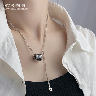 S925纯银复古陶瓷小蛮腰项链轻奢小众设计感重工百搭情侣时尚 链