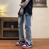 破洞牛仔裤男设计感小众美式vibe风格裤子高街ins潮牌P43，男装牛仔裤，星座410-6（原星座1304-1）
