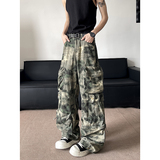 重工水洗晕染迷彩工装裤男潮牌休闲高街多口袋宽松微喇直筒P68，男装休闲裤，星座410-6（原星座1304-1）