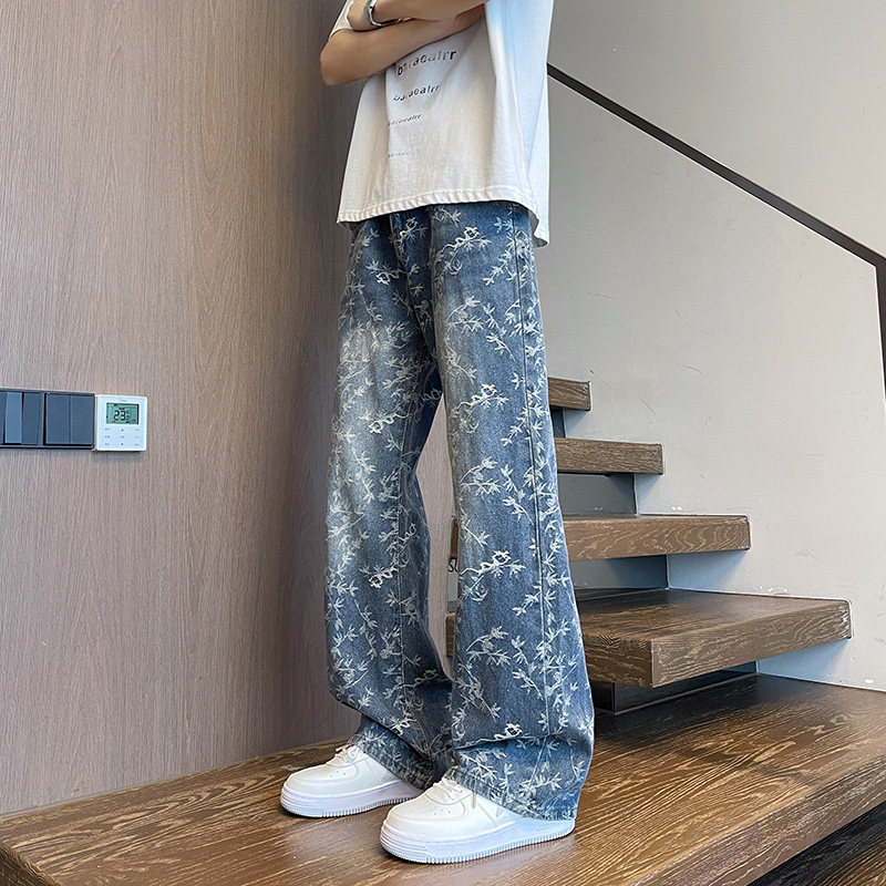 美式高街vibe提花牛仔裤男水洗直筒宽松拖地裤子痞帅P50,男装牛仔裤,星座410-6（原星座1304-1）