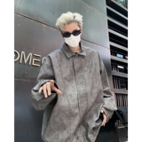 复古肌理感PU皮衣机车夹克男装宽松休闲分割设计翻领上衣外套P65，男装夹克，星座410-6（原星座1304-1）