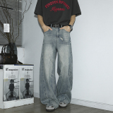 新款男慵懒牛仔裤美式复古水洗裂纹破洞休闲裤P52，男装休闲裤，星座410-6（原星座1304-1）