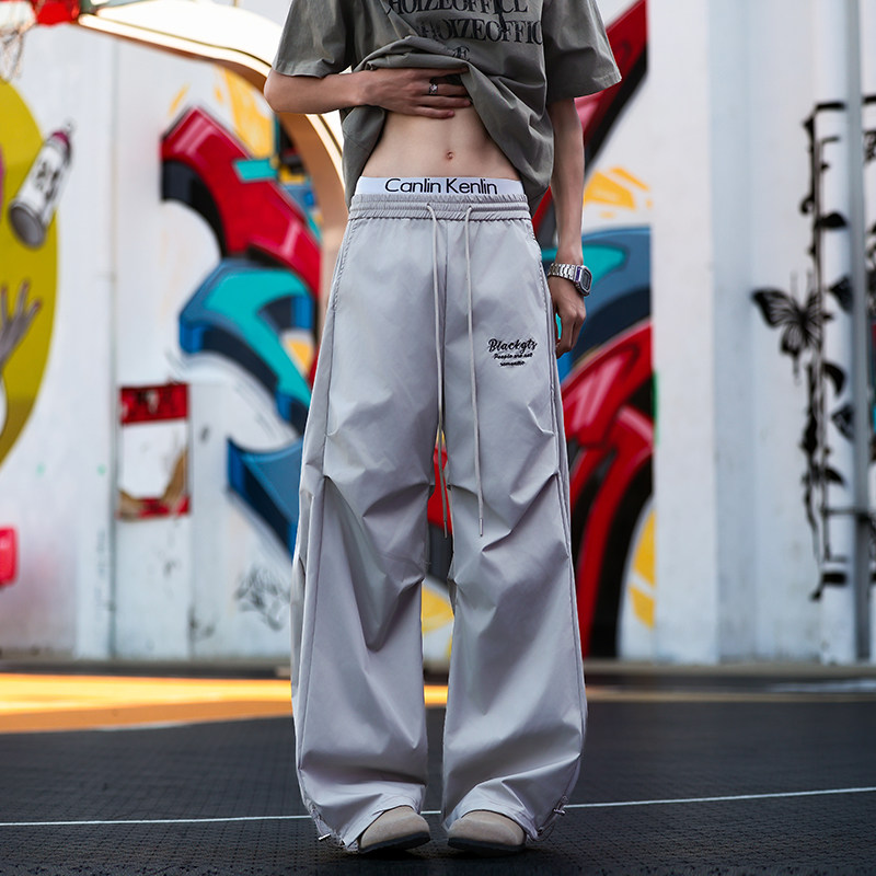 美式复古褶皱设计伞兵工装裤男女春秋新款宽松松弛感休闲阔腿P40，男装休闲裤，星座410-6（原星座1304-1）