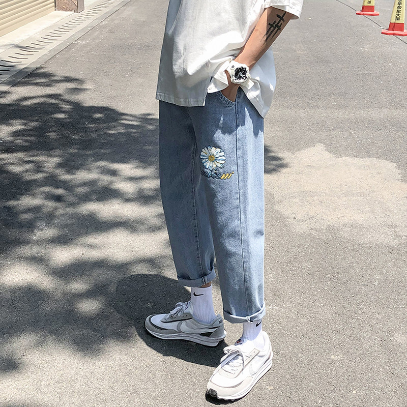 2021夏季新款牛仔裤男青少年九分裤港风大码直筒裤,男装牛仔裤,星座410-6（原星座1304-1）