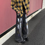 欧美炸街裤子刷漆涂鸦做旧牛仔裤男女美式宽松休闲裤直筒裤P48，男装休闲裤，星座410-6（原星座1304-1）