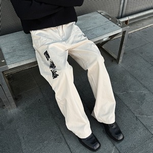 春秋季复古水洗印花牛仔裤潮流宽松设计感直筒休闲裤P52,男装休闲裤,星座410-6（原星座1304-1）