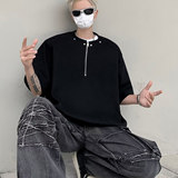 美式半拉链垫肩T恤男短袖夏季重磅宽松痞帅上衣潮牌半袖体恤P40，男装T恤，星座410-6（原星座1304-1）