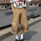 美式复古卡其色七分裤男夏季水洗做旧小众设计感直筒宽松牛仔P48，男装牛仔裤，星座410-6（原星座1304-1）