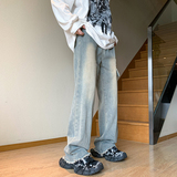 复古做旧毛边工装牛仔裤男直筒宽松阔腿拖地裤子P42，男装牛仔裤，星座410-6（原星座1304-1）