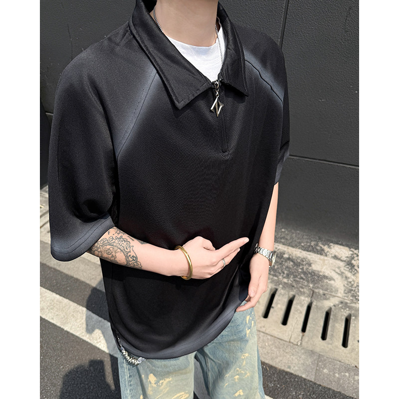 美式复古拼色做旧polo衫短袖t恤男夏季高街潮牌百搭半袖上衣P43,男装T恤,星座410-6（原星座1304-1）