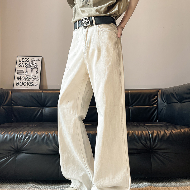 美式复古白色牛仔裤男春季新款潮牌宽松高级感直筒长裤子P47,男装牛仔裤,星座410-6（原星座1304-1）