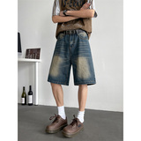 美式复古水洗牛仔短裤男士潮流夏季显瘦中裤休闲宽松五分裤子P41，男装牛仔裤，星座410-6（原星座1304-1）