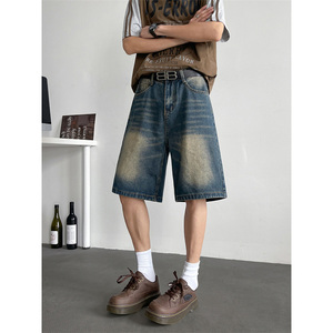 美式复古水洗牛仔短裤男士潮流夏季显瘦中裤休闲宽松五分裤子P41,男装牛仔裤,星座410-6（原星座1304-1）