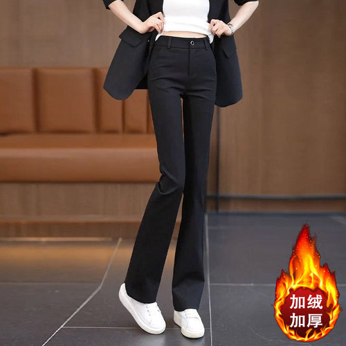 啄木鸟弹力微喇裤女秋冬季新款时尚百搭休闲裤高腰显瘦加绒西装裤